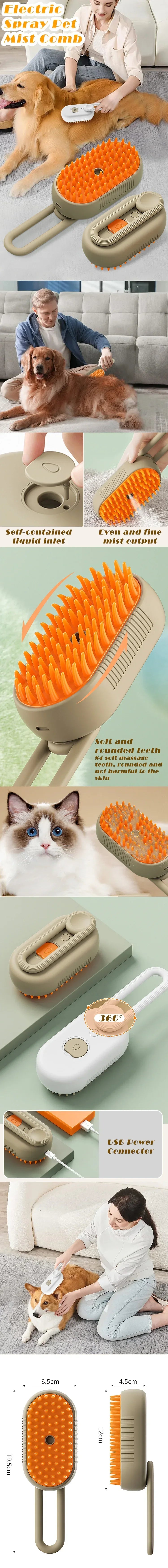 Steam Cat Brush with Spray Massage Pet Grooming Tool
