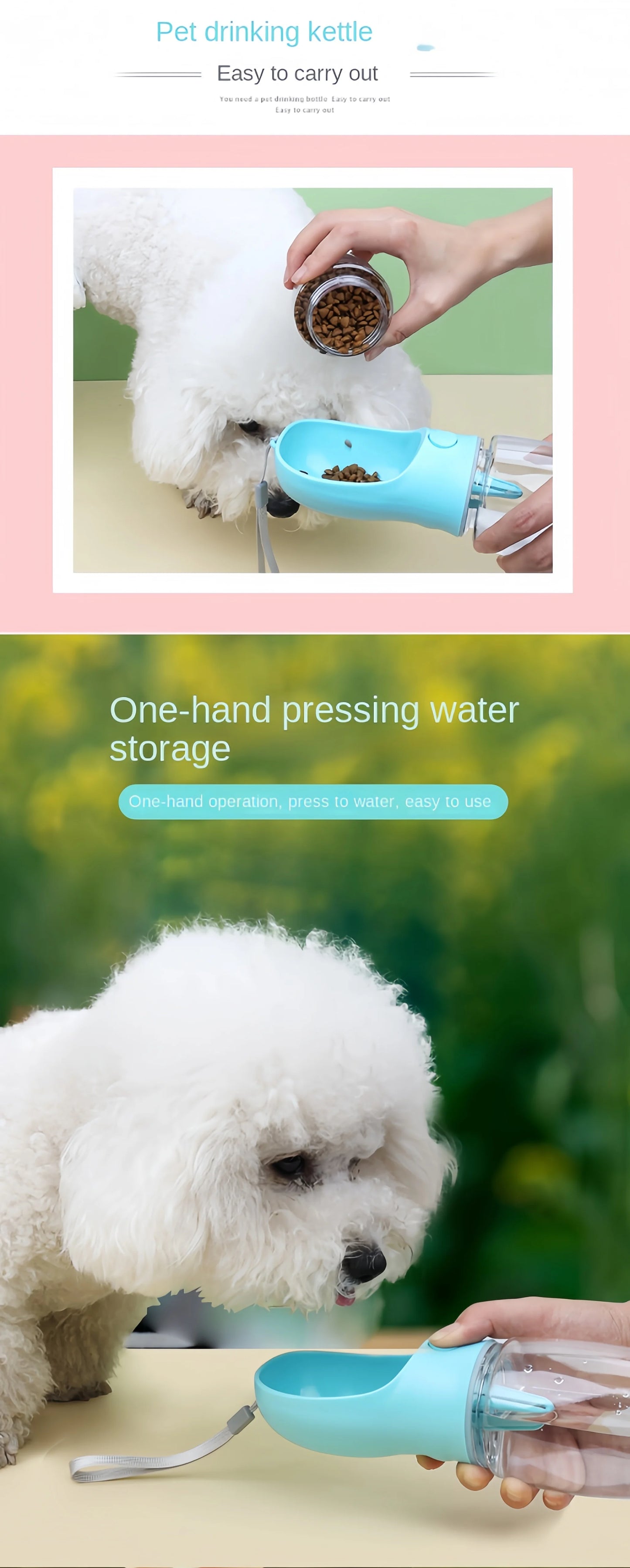 Portable Dog Cat Water Bottle with Food Storage Container