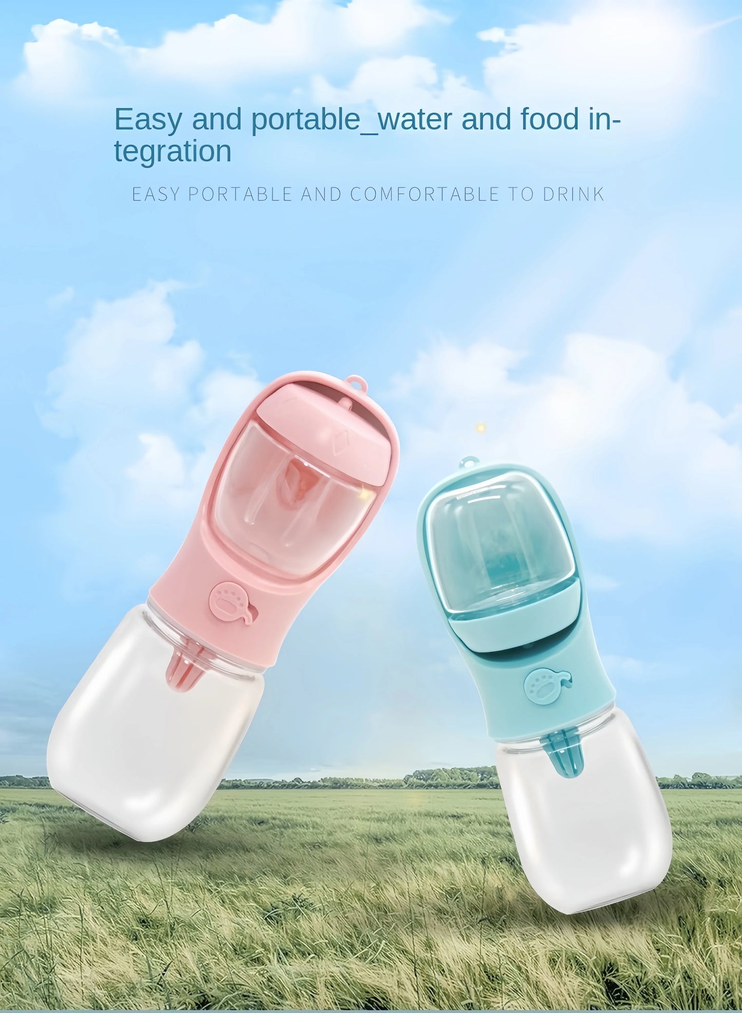 Portable Dog Cat Water Bottle with Food Storage Container