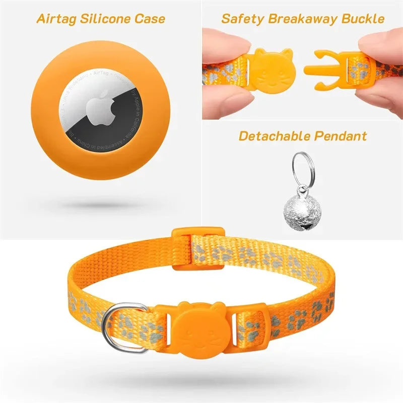 AirTag Cat Collar Reflective GPS Collar with Bell