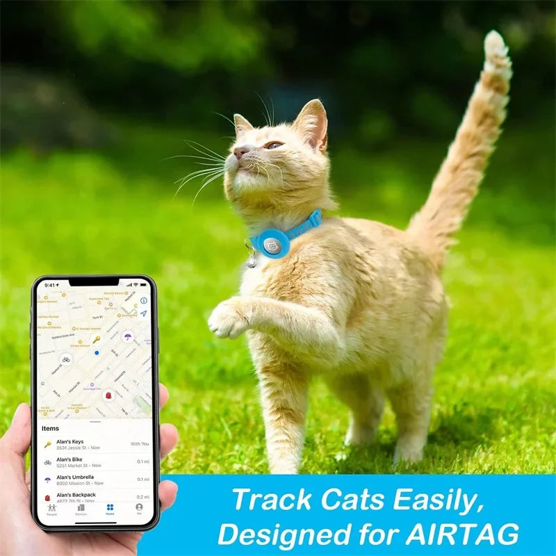 AirTag Cat Collar Reflective GPS Collar with Bell