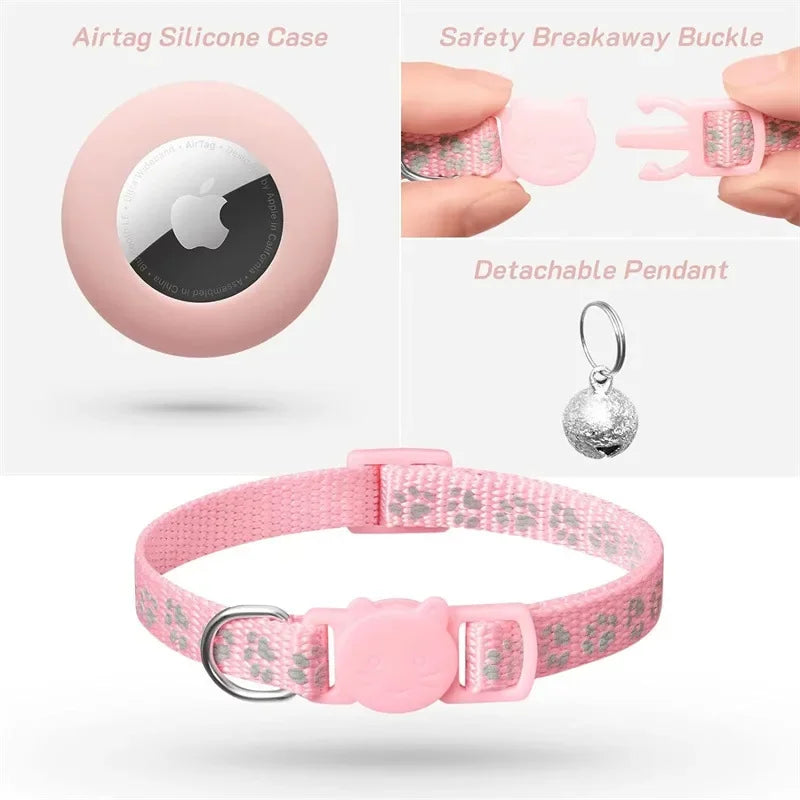 AirTag Cat Collar Reflective GPS Collar with Bell