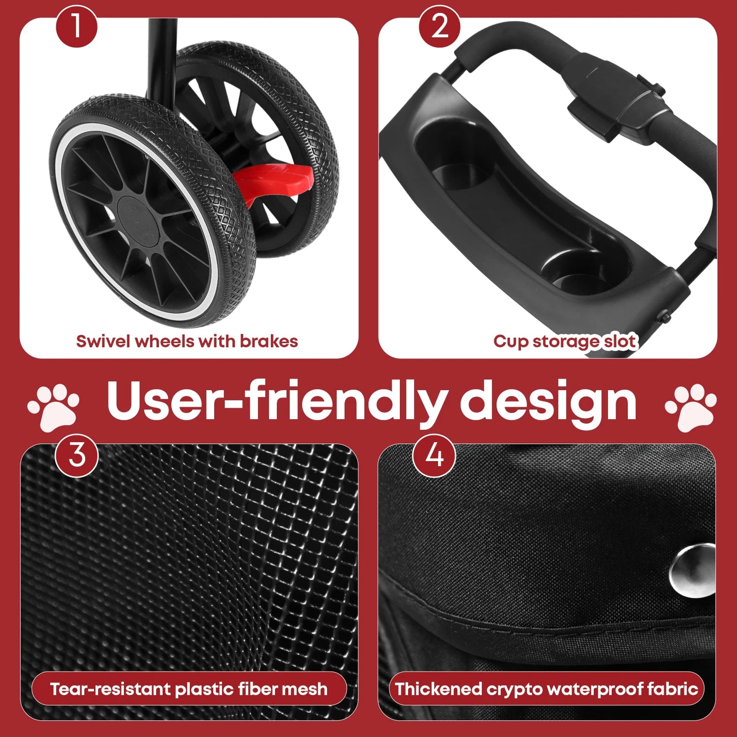 Pet Stroller 3 Wheel Foldable Travel Carrier for Dogs Cats