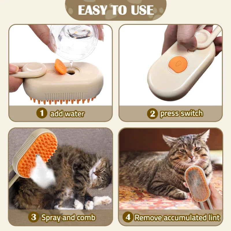 Steam Cat Brush with Spray Massage Pet Grooming Tool