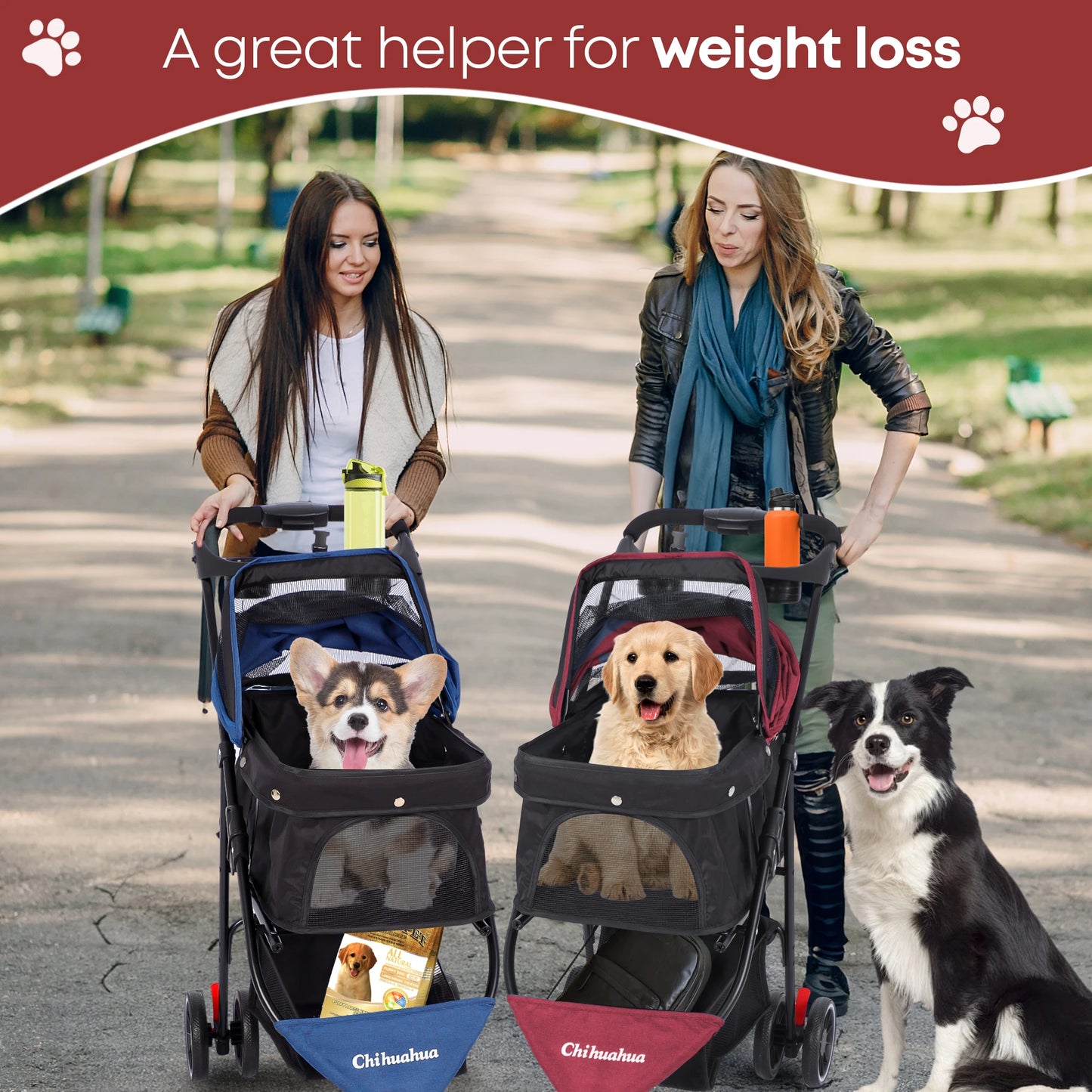 Pet Stroller 3 Wheel Foldable Travel Carrier for Dogs Cats