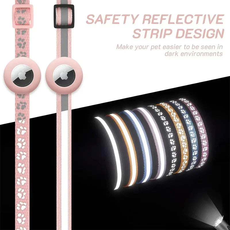 AirTag Cat Collar Reflective GPS Collar with Bell