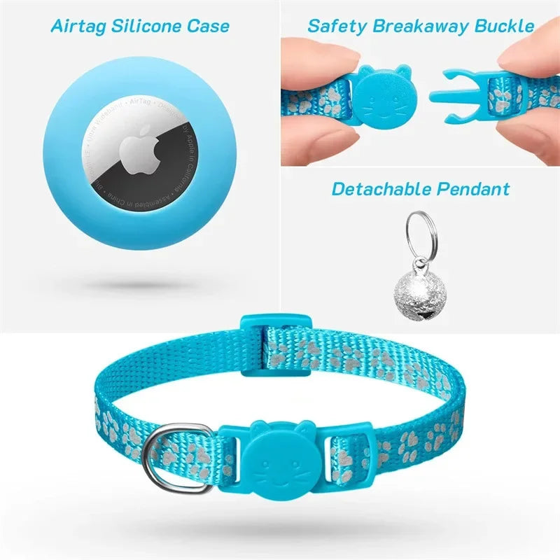 AirTag Cat Collar Reflective GPS Collar with Bell