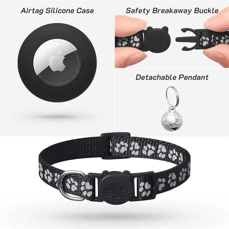 AirTag Cat Collar Reflective GPS Collar with Bell