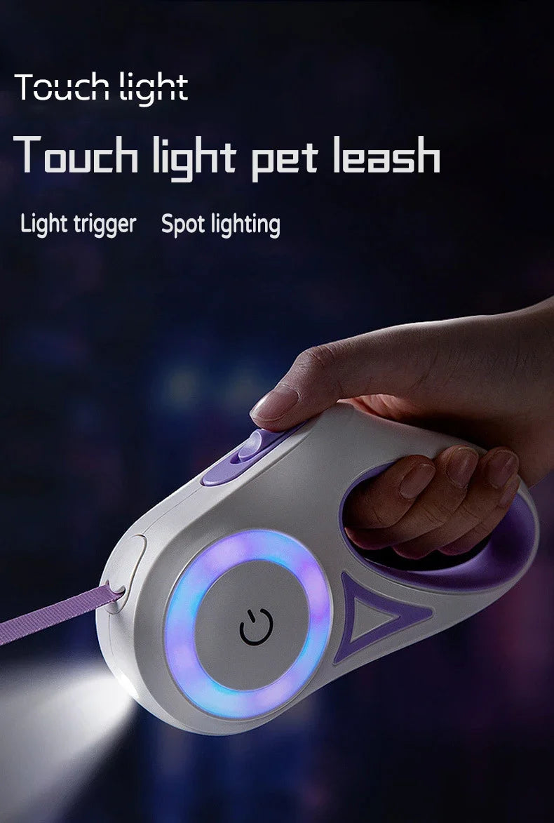 LED Retractable Dog Leash with Flashlight Pet Lead
