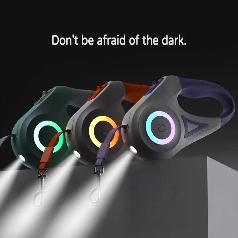 LED Retractable Dog Leash with Flashlight Pet Lead