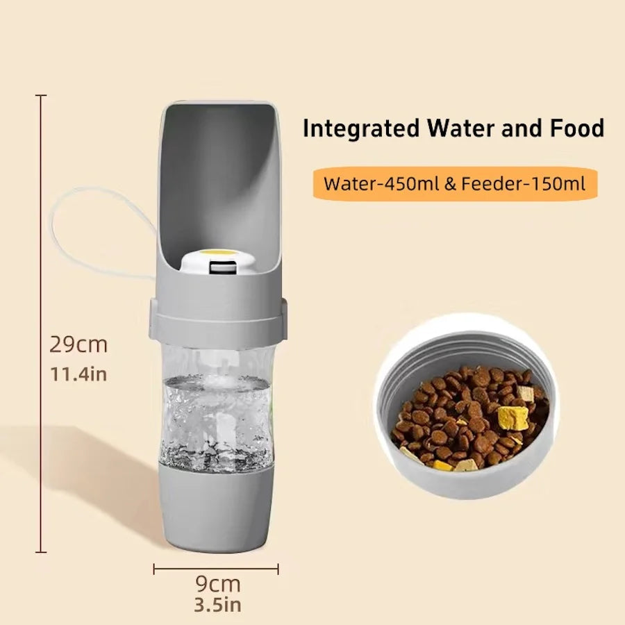 Portable Dog Water Bottle with Food Storage Travel Bowl