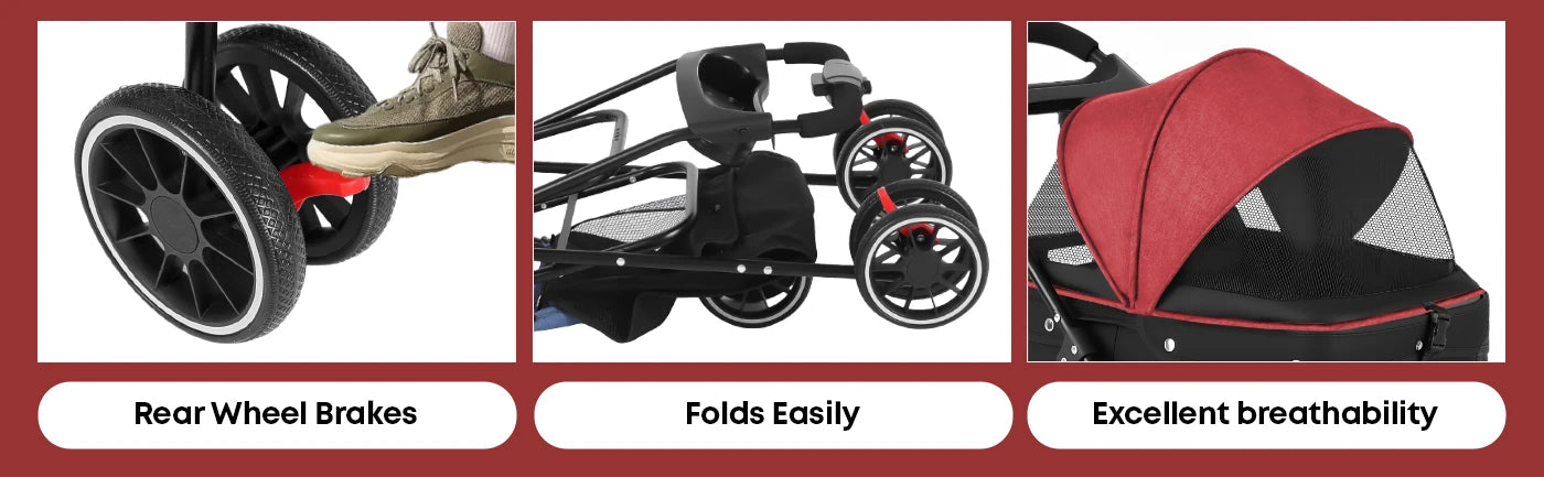 Pet Stroller 3 Wheel Foldable Travel Carrier for Dogs Cats