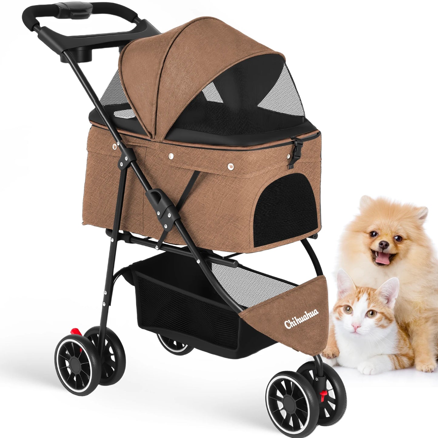 Pet Stroller 3 Wheel Foldable Travel Carrier for Dogs Cats