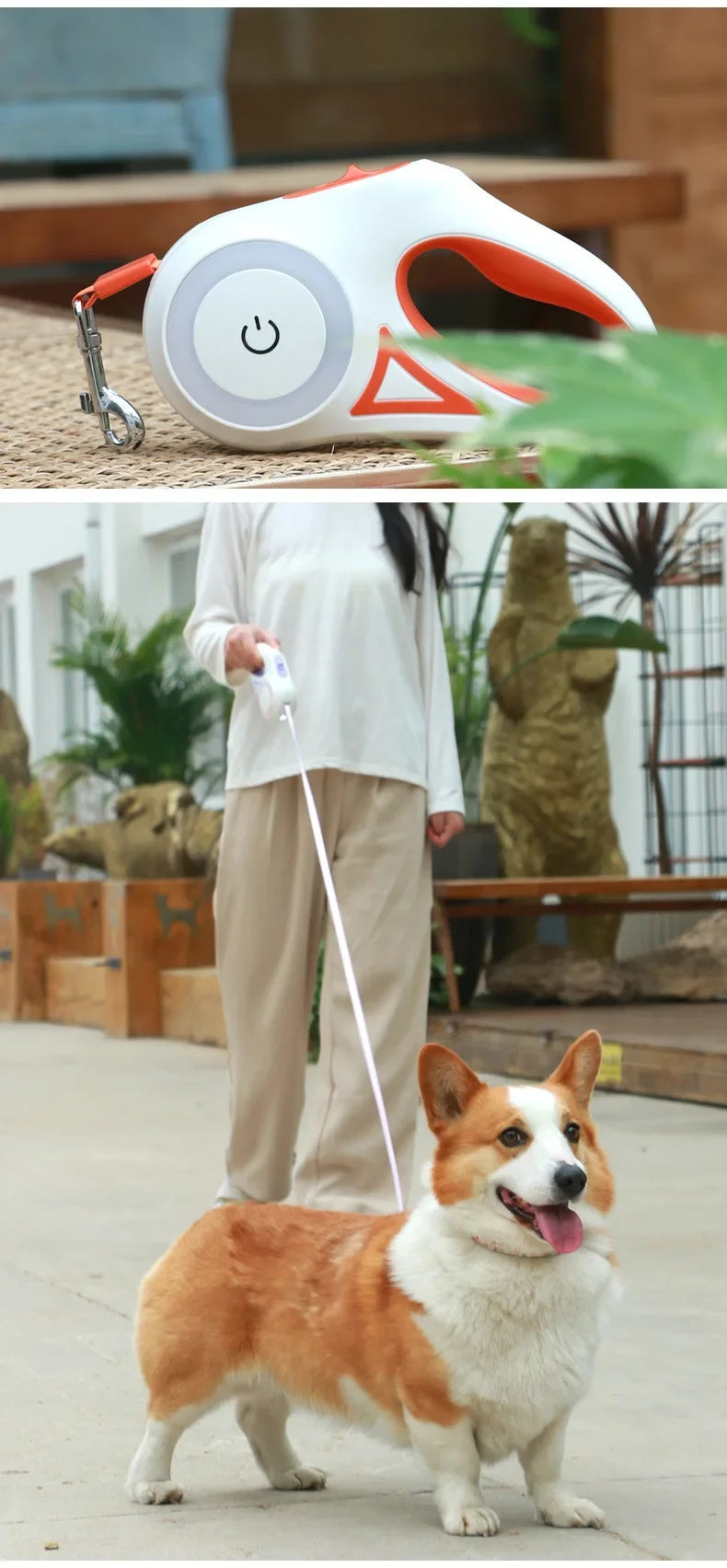 LED Retractable Dog Leash with Flashlight Pet Lead
