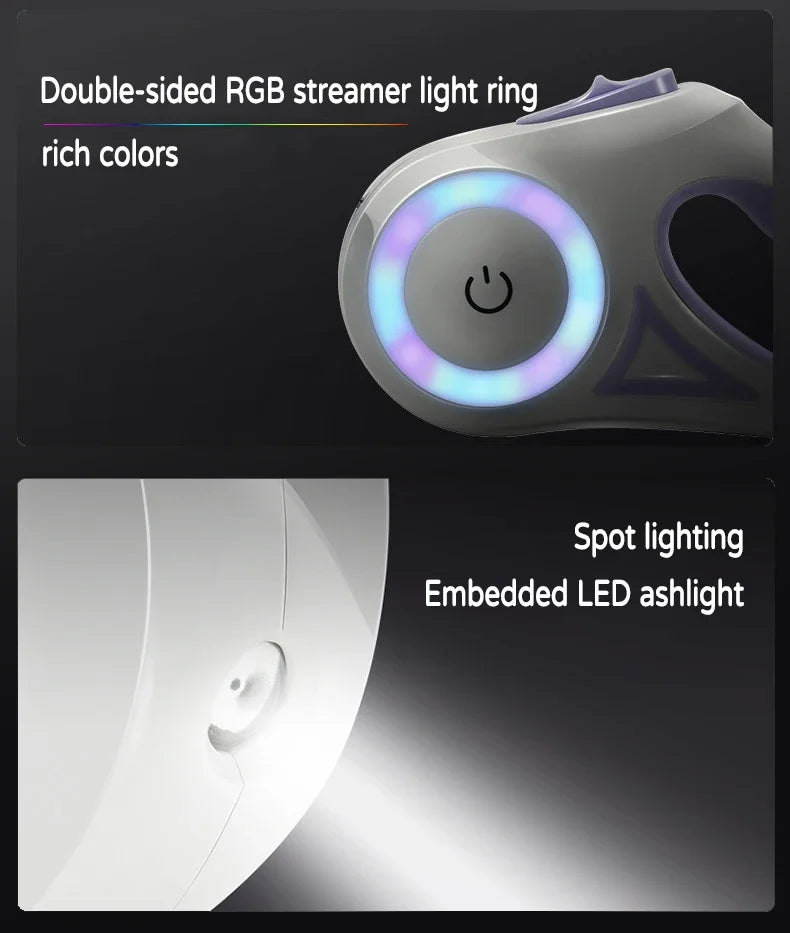 LED Retractable Dog Leash with Flashlight Pet Lead