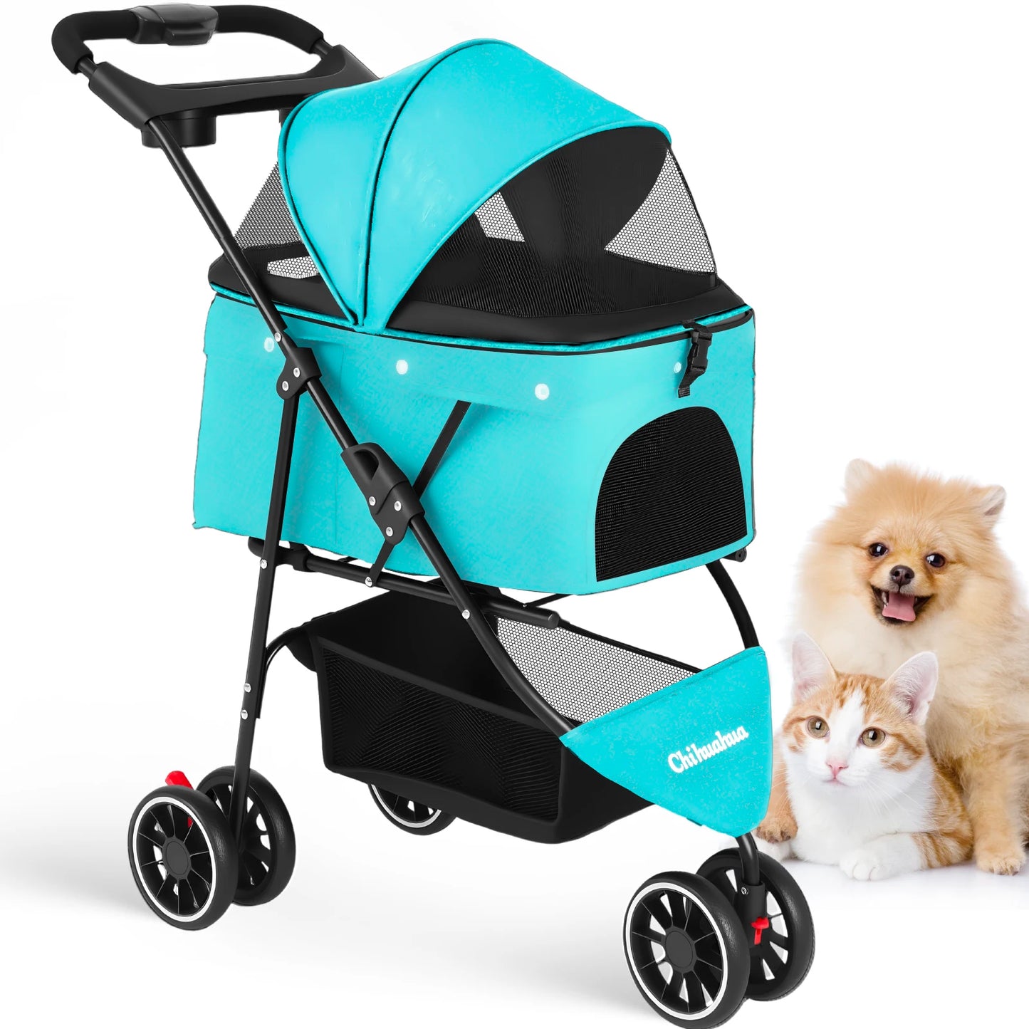 Pet Stroller 3 Wheel Foldable Travel Carrier for Dogs Cats