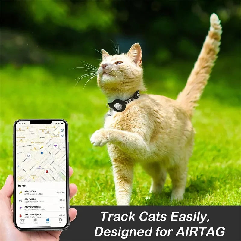 AirTag Cat Collar Reflective GPS Collar with Bell