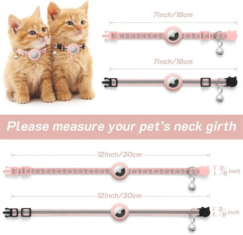 AirTag Cat Collar Reflective GPS Collar with Bell