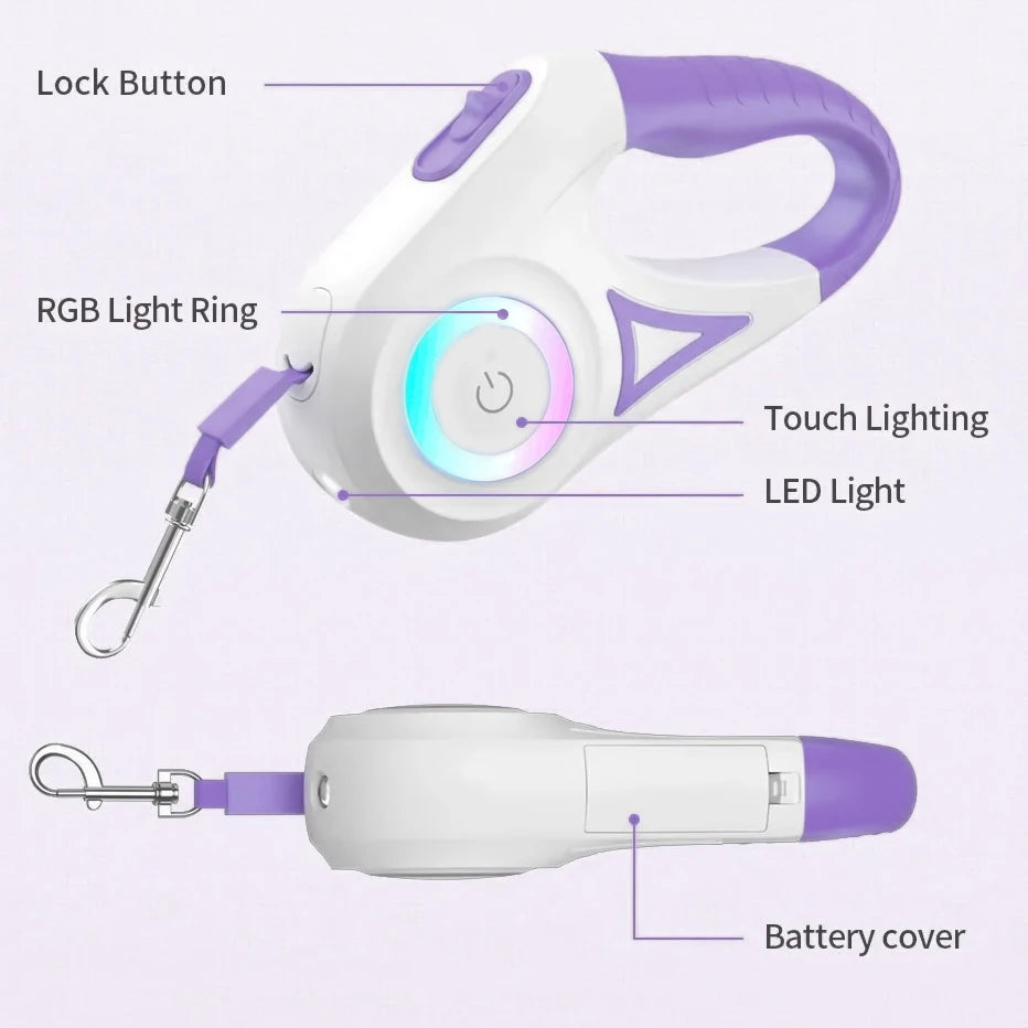 LED Retractable Dog Leash with Flashlight Pet Lead