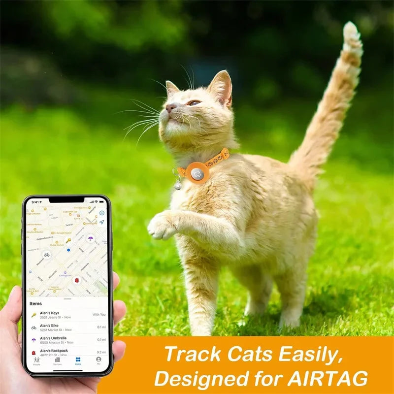 AirTag Cat Collar Reflective GPS Collar with Bell