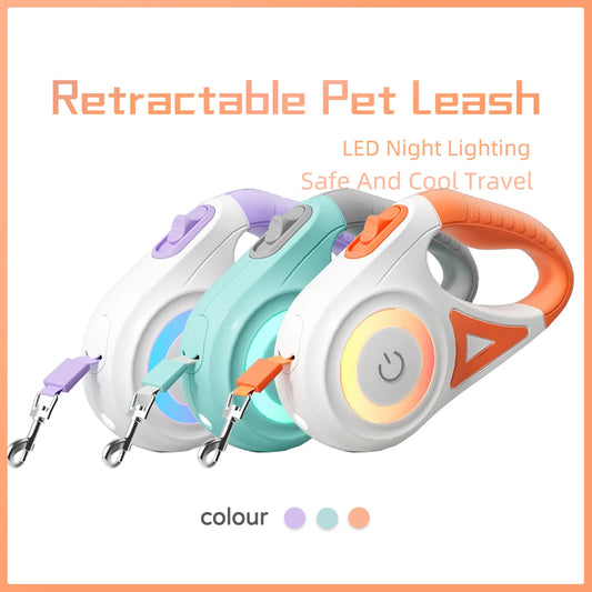 LED Retractable Dog Leash with Flashlight Pet Lead