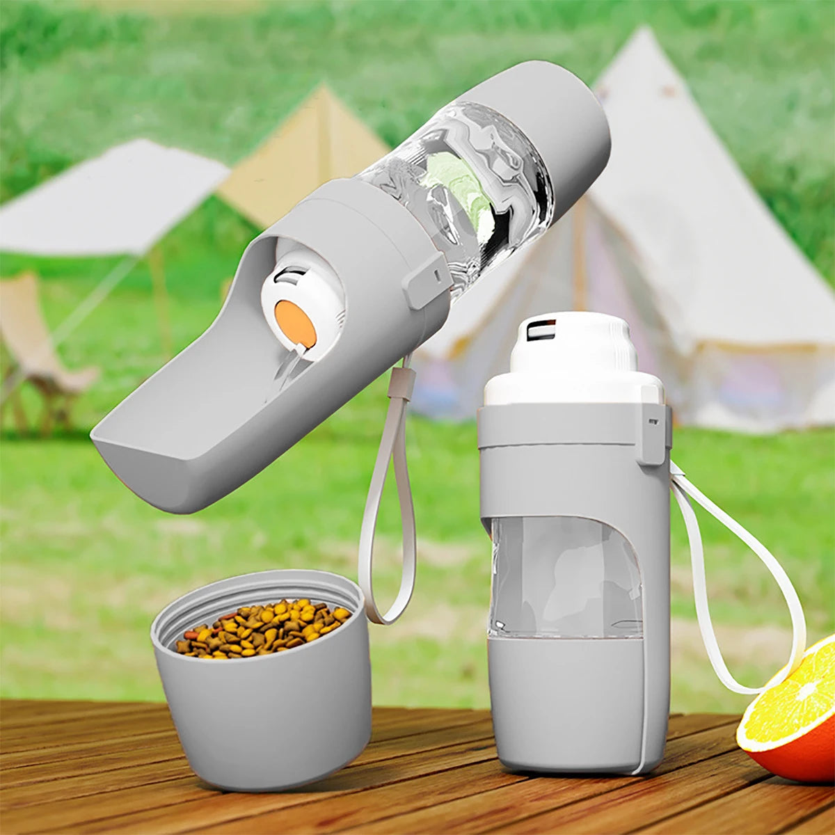 Portable Dog Water Bottle with Food Storage Travel Bowl