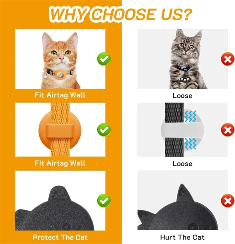 AirTag Cat Collar Reflective GPS Collar with Bell