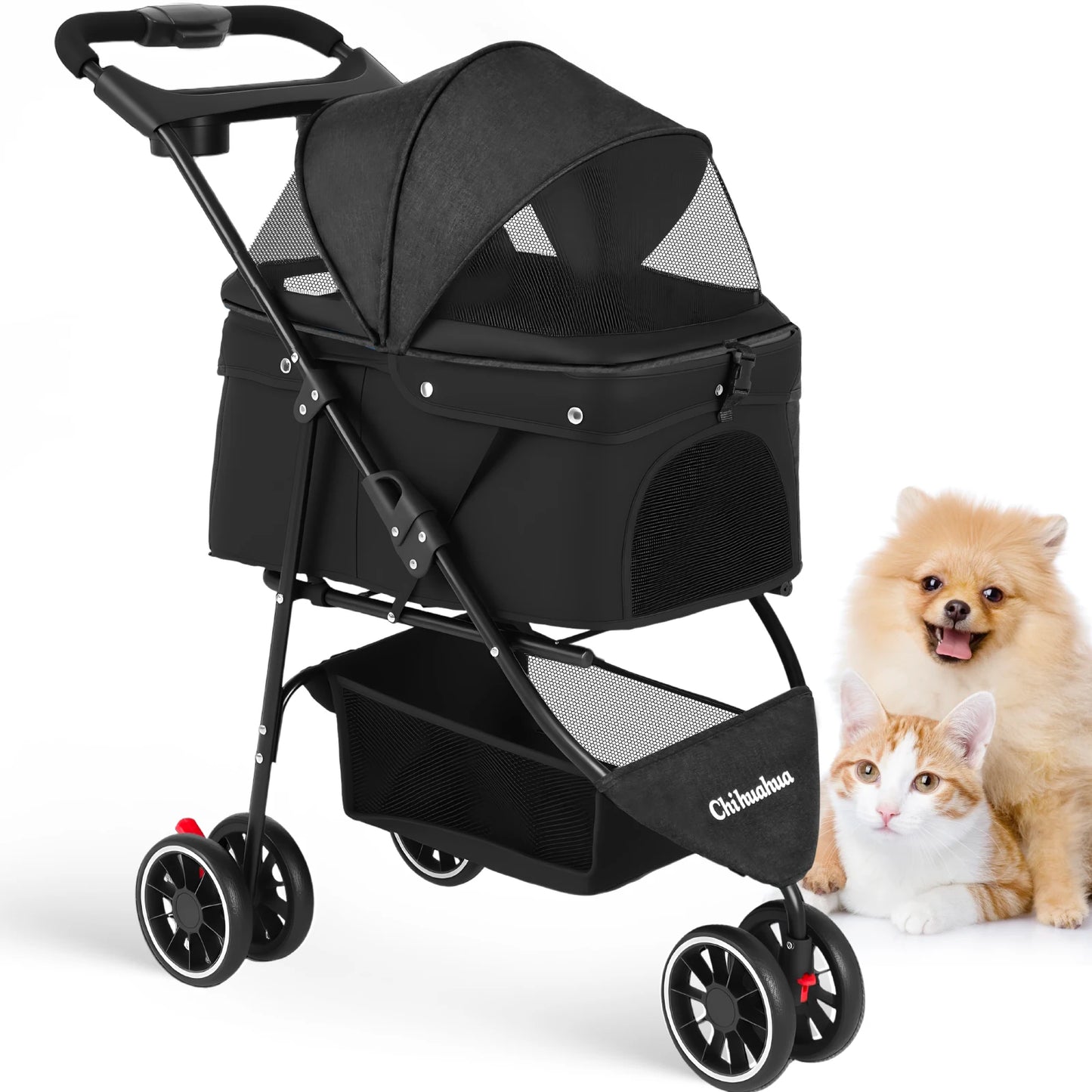 Pet Stroller 3 Wheel Foldable Travel Carrier for Dogs Cats