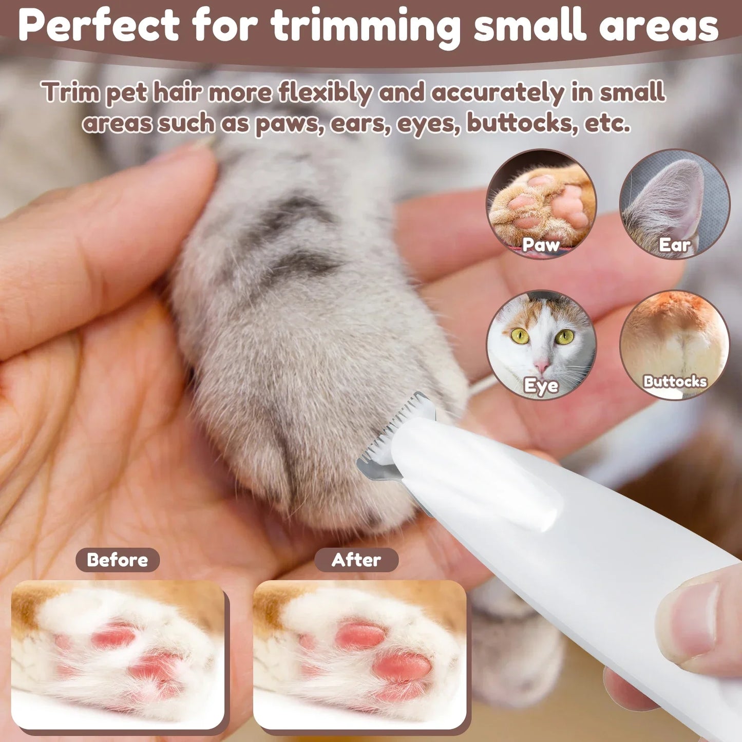 Dog Paw Trimmer with LED Light Waterproof Pet Clippers