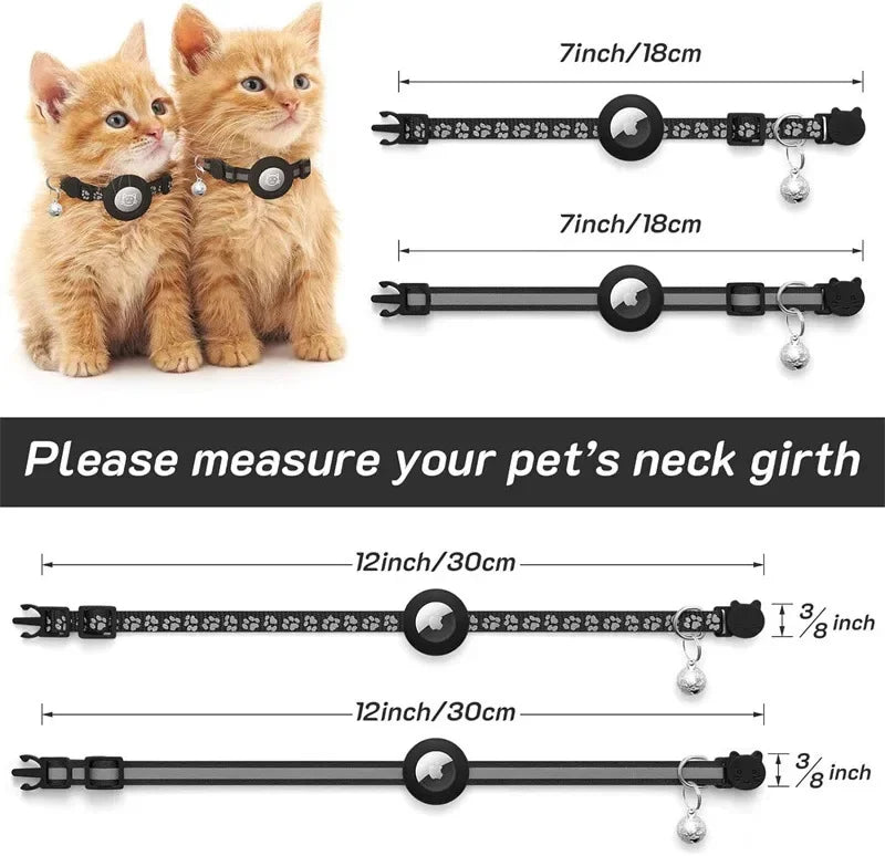 AirTag Cat Collar Reflective GPS Collar with Bell