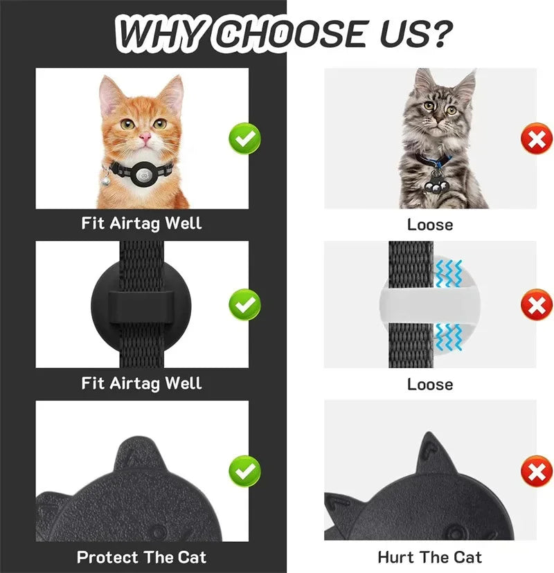 AirTag Cat Collar Reflective GPS Collar with Bell