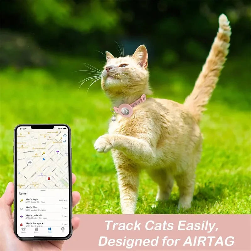 AirTag Cat Collar Reflective GPS Collar with Bell