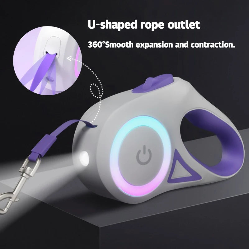LED Retractable Dog Leash with Flashlight Pet Lead