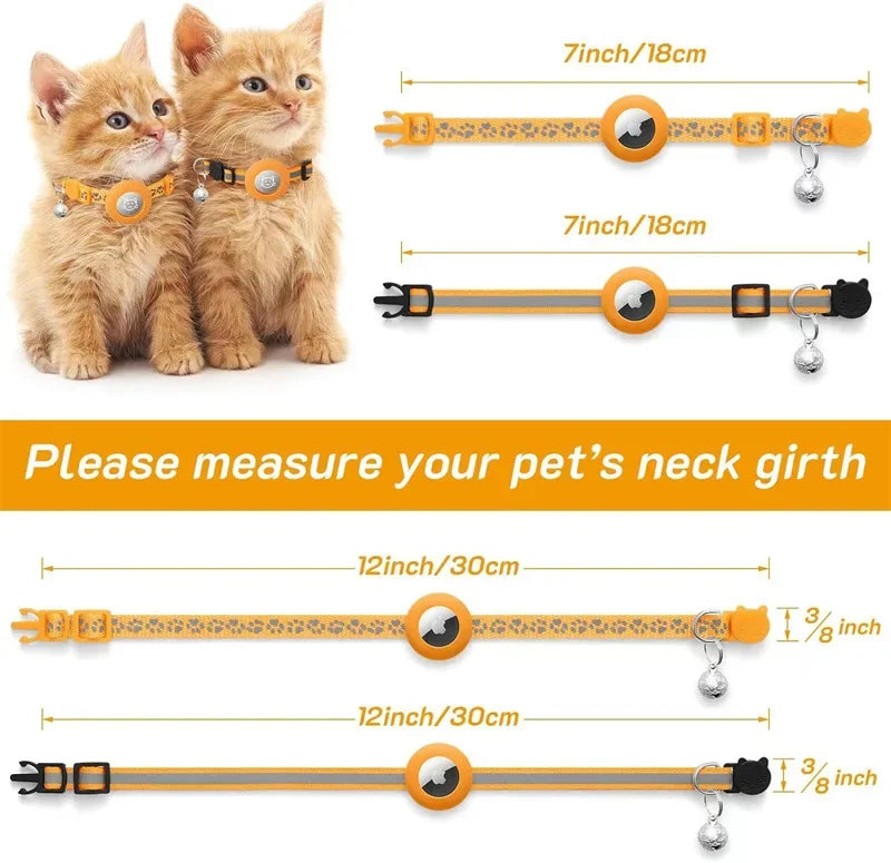 AirTag Cat Collar Reflective GPS Collar with Bell