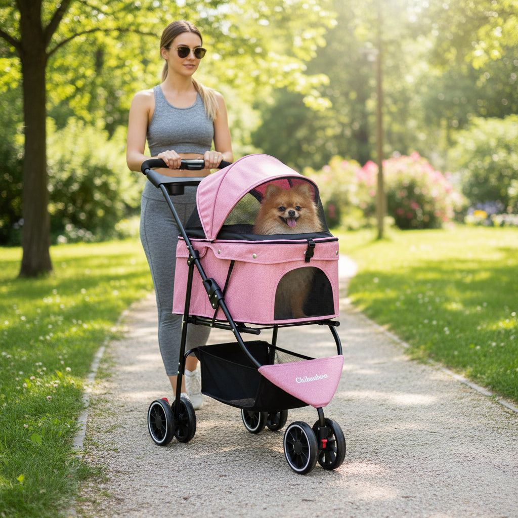 Pet Stroller 3 Wheel Foldable Travel Carrier for Dogs Cats