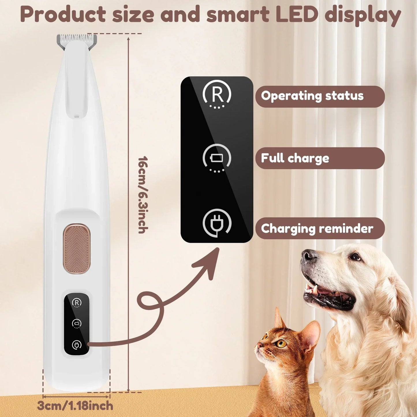 Dog Paw Trimmer with LED Light Waterproof Pet Clippers