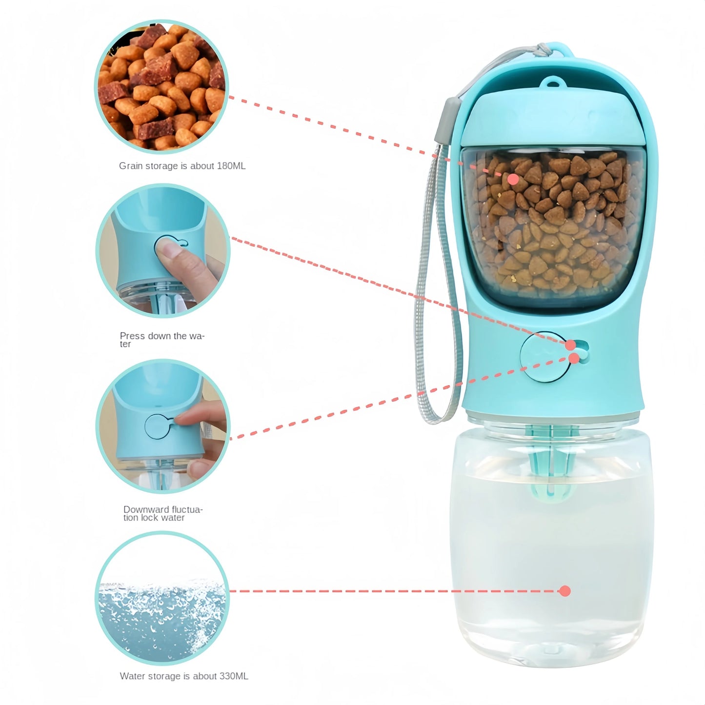 Portable Dog Cat Water Bottle with Food Storage Container
