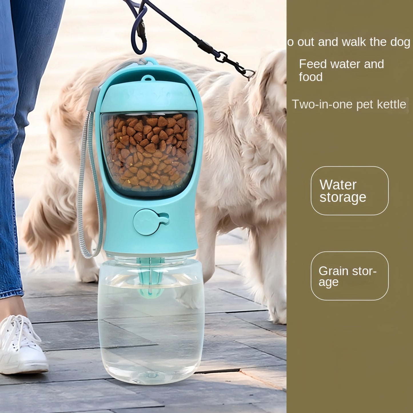 Portable Dog Cat Water Bottle with Food Storage Container