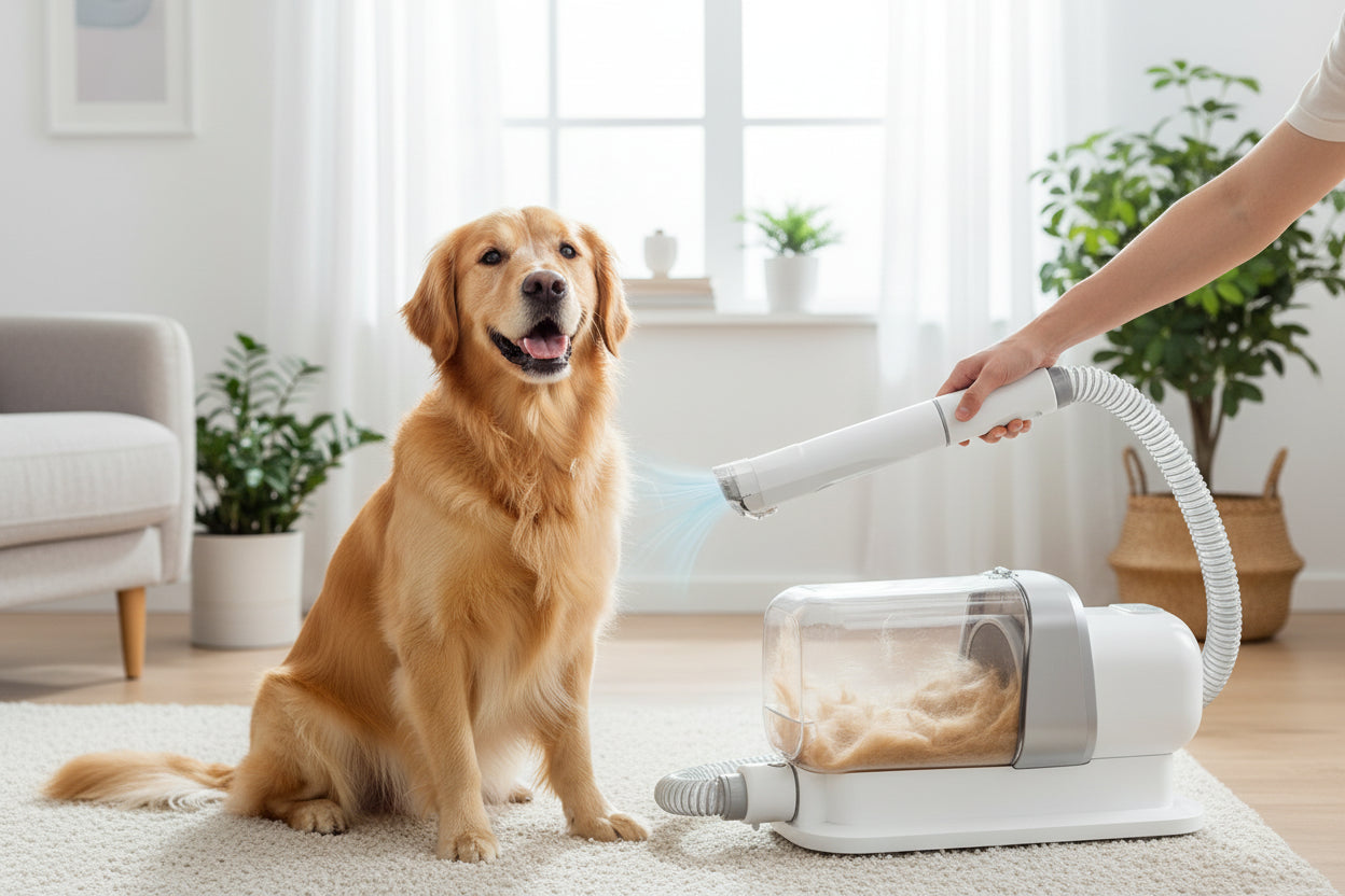 Pet Grooming Vacuum Cleaner for Dog and Cat Hair Removal with Professional Grooming Attachments