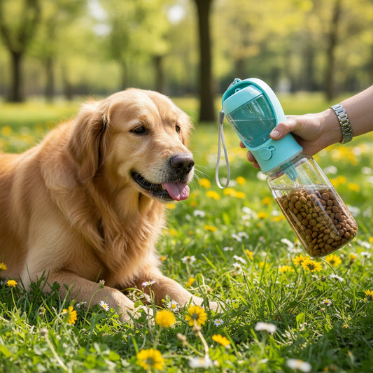 Portable Dog Cat Water Bottle with Food Storage Container for Travel and Outdoor Walks